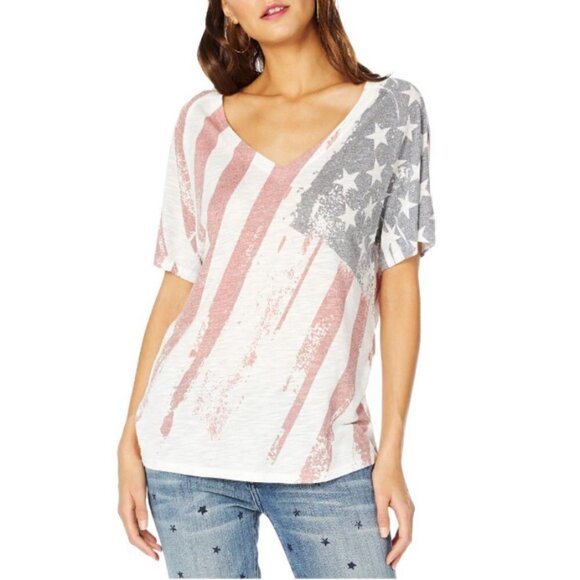 💕MICHAEL STARS💕 Americana V-Neck Tee in Flag Print One Size NWOT - Picture 3 of 11